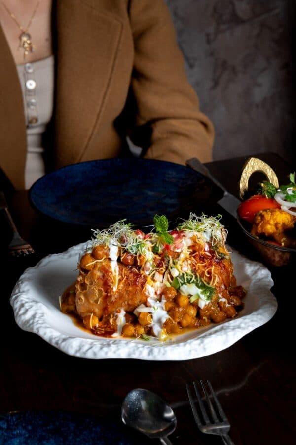 Samosa chaat with yogurt and tamarind at Sula Davie Street