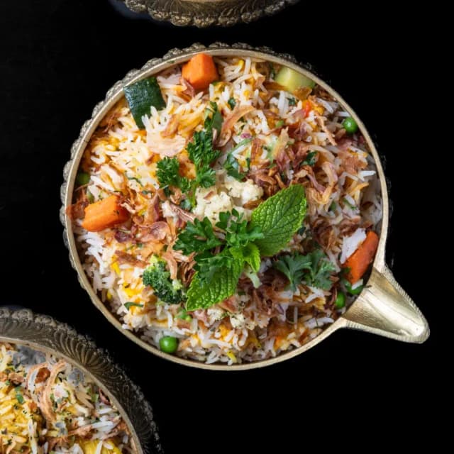 Hyderabadi biryani with saffron rice at Sula Main Street