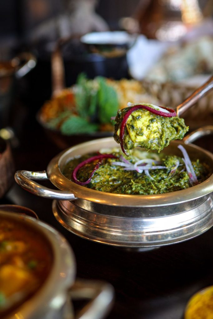 Vegetarian Saag Paneer (Spinach Curry) Vibrant Saag Paneer (spinach and paneer curry) dish.