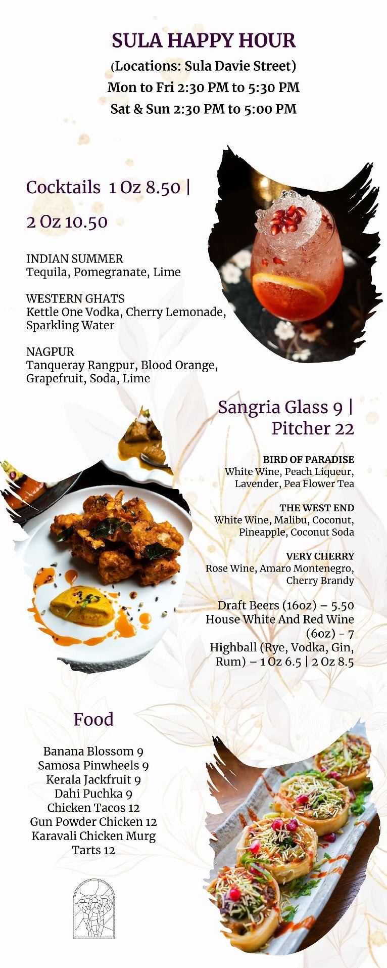 Happy hour cocktails and Indian street food at Sula Davie Street