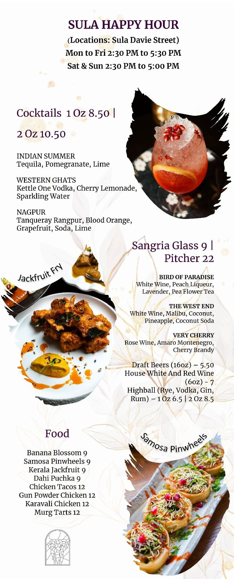 Happy hour cocktails and Indian street food at Sula Davie Street