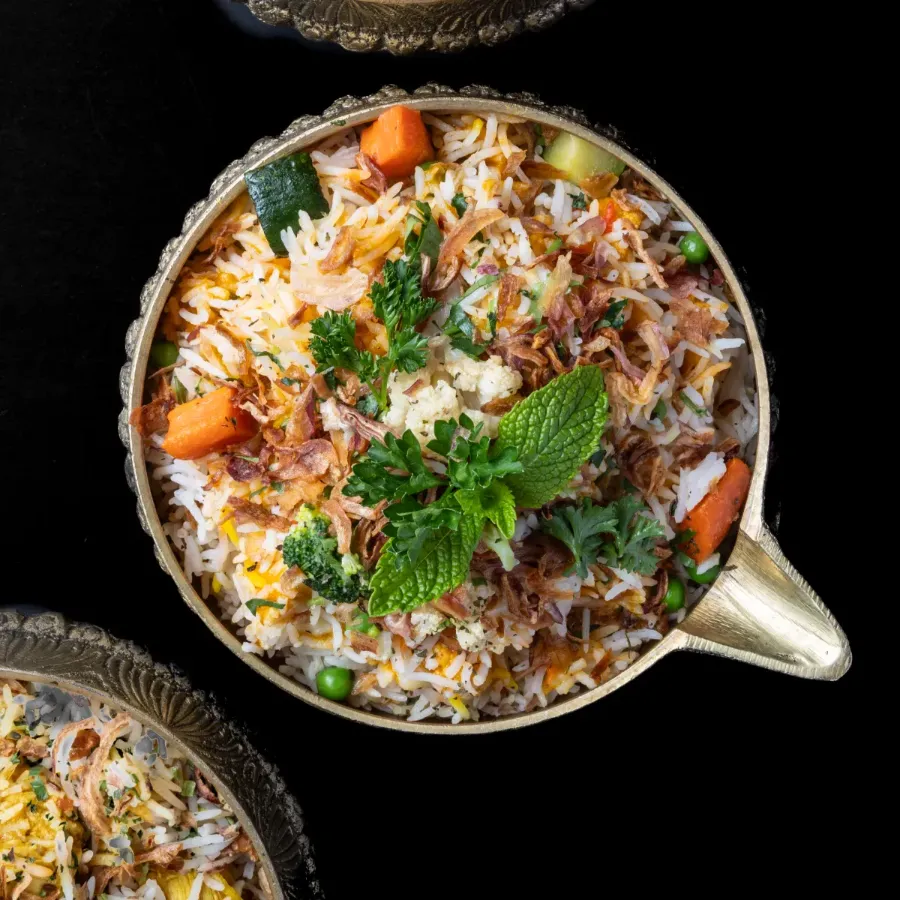Hyderabadi biryani with saffron rice at Sula Main Street