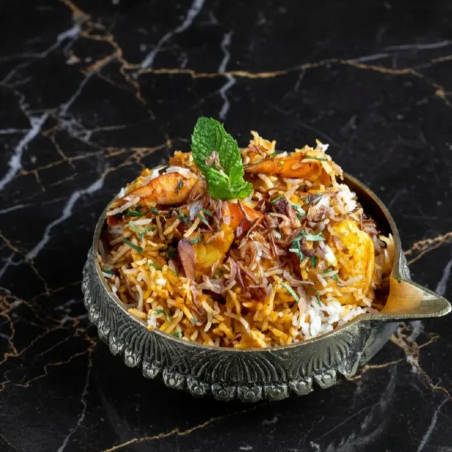 Hyderabadi biryani with saffron rice at Sula Main Street