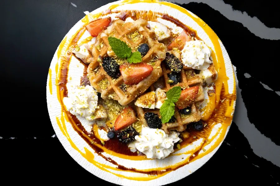 Fig rasmalai waffles served for weekend brunch at Sula in Vancouver